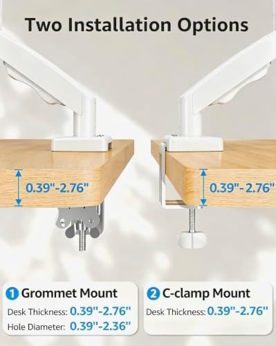 MOUNTUP Single Monitor Desk Mount Holds Screen up to 32 inch, Height Adjustable Monitor Arm, Full Motion Computer Monitors Stand with Clamp/Grommet Base, VESA Mounts Fit 4.4-19.8lbs Computer, White - Image 6
