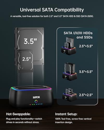 Dual Bay SATA Hard Drive Cloner Dock USB C 5Gbps | 2.5" 3.5" | 40TB - Image 4