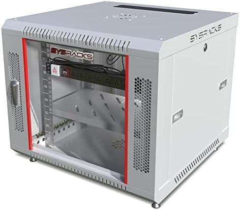 9U Wall Mount Server Rack Cabinet 24” Deep, 19” Network & AV Enclosure for Home Lab with Fan, PDU, 1 Shelf, Locking Glass Door by SYSRACKS