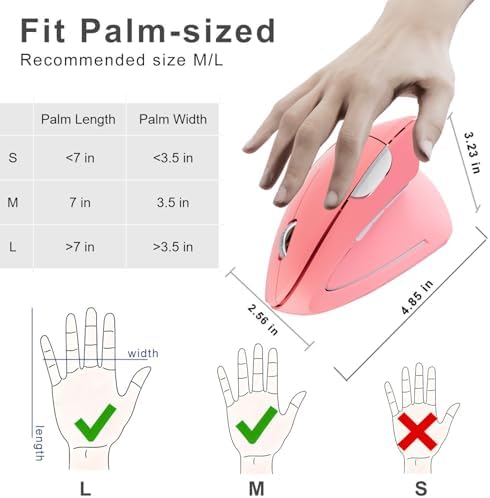Wireless Ergonomic Mouse,2.4G USB Wireless Vertical Mouse,Adjustable DPI(800/1200/1600),Quiet Clicks,6 Buttons for Laptop,PC,Mac,Desktop – Pink - Image 7
