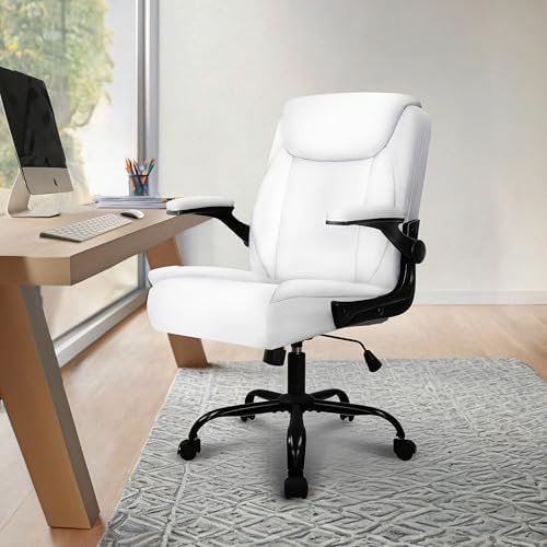 NEO CHAIR PU Leather Office Desk Chair with Adjustable Arms, All White - Image 2