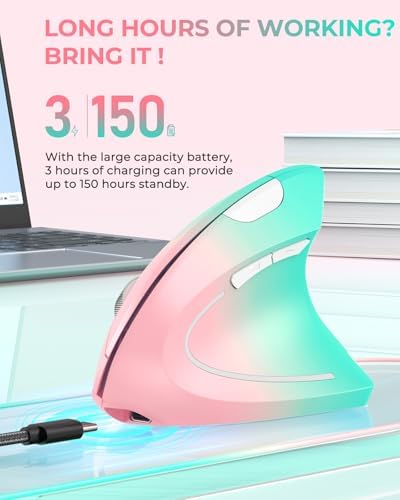 Lekvey Ergonomic Mouse, Rechargeable Wireless Vertical Mouse, Pink Green - Image 4