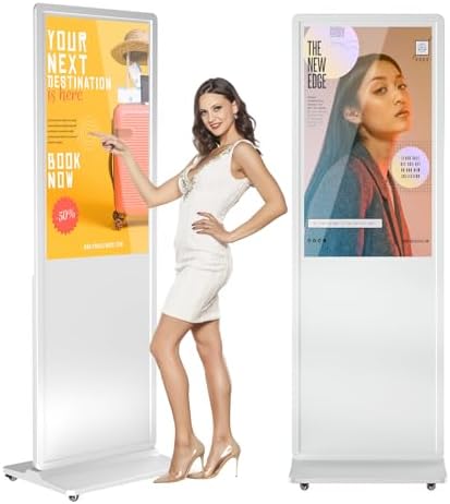 MWE 54 Inch Touchscreen Kiosk, Indoor Floor Standing Digital Signage, LCD Screen Advertising Display Totem, Interactive Display Poster Android System with Auto Media Player-White by QIXZOCV