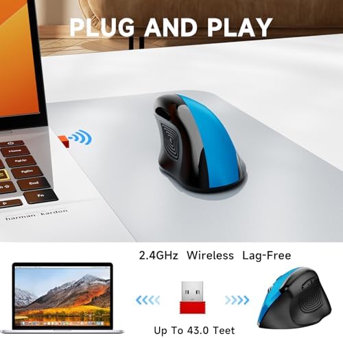 memzuoix Ergonomic Mouse Wireless,2.4G Optical Cordless Mice with 800/1200/1600 DPI,Vertical Computer Wireless Mouse for Laptop, Mac,PC,Desktop (for Right Hand, Large),Blue - Image 4