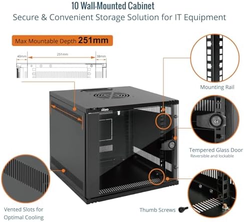 Tecmojo 6U 10 inch Rack, Wall Mount Network Cabinet Set,12.3W x 13D x 11.8H- Load Capacity 110Lbs(50 kg),Black 10" Wall Housing Server Rack Set - Image 3