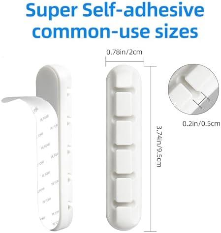 2 Packs Cable Clips, Cable Organizers for Cords, Cable Holder,Cord Organizer, Cord Holder for Desk,Car,Home and Office (5 Slots)，White - Image 2