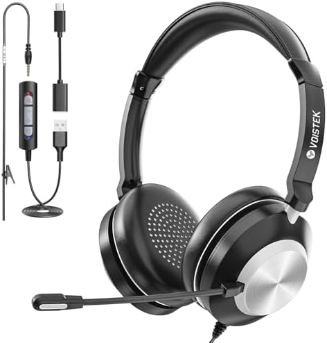 Voistek USB Headset with Microphone for PC & Laptop, On-Ear Computer Headset with Microphone Noise Canceling, Mute & Volume Controls for Zoom, Teams, Online Meetings, Remote Work, Home Office by Voistek