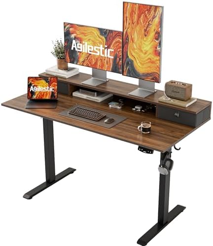 Agilestic 48 x 24 Inches Electric Standing Desk with 2 Storage Drawers, Adjustable Height Sit and Stand Computer Table with Splice Board, Dark Walnut by Agilestic