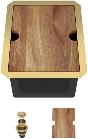 Undermount Bar Sink Workstation - 12 x 15 Inch Gold 16 Gauge T-304 Stainless Steel Small Wet Prep Sink Single Bowl Under Counter Camper Sinks with Cutting Board #TLU-0017 by SmartLivingBeautifulHomes