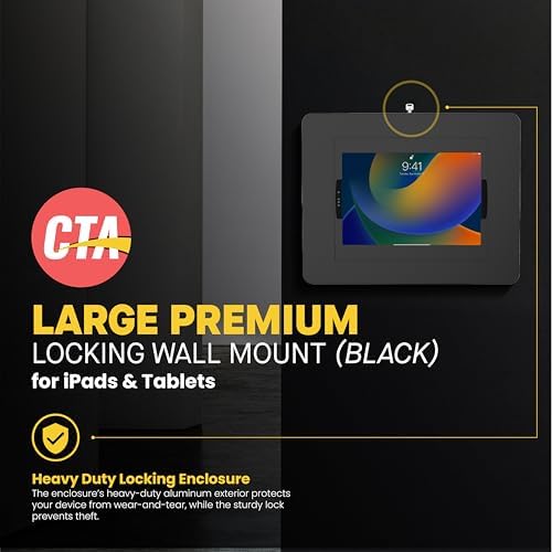 CTA Digital Locking iPad Wall Mount - CTA Anti-Theft Large Locking Tablet Enclosure w/ Key Lock and Interior Cable Routing for iPad Pro 12.9", Surface Pro 3, 4, 5, 6, 7, 8, X - Black - (PAD-PLWB) - Image 2