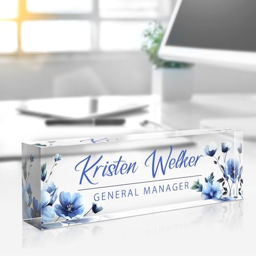 Custom Name Plate for Desk - Personalized Gifts Acrylic Name Plate for Women Men - Office Decor Gifts for Coworkers, Boss, Employees, Teacher, Social Worker (Flowers-B) - Image 2