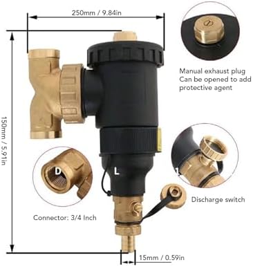 Magnetic Boiler Filter 3/4 Inch Connector 5μm Filtering Accuracy Brass Wall Mounted for Heating or Cooling System - Image 2