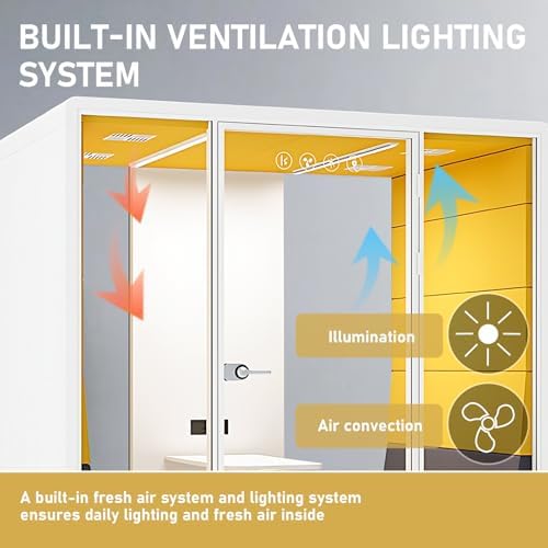 Office Sound Booth with Audio Privacy - Soundproof Proof Booth Includes Superimposed Interior Design,Sound Room Include Socket,Fans,Light for Study (Yellow, 90IN) - Image 5