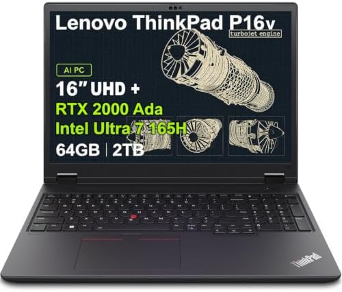 Lenovo ThinkPad P16v Gen 2 Mobile Workstation Laptop, Intel Core Ultra 7 165H Processor, NVIDIA RTX 2000 Ada 8GB Graphics, 64GB DDR5 RAM, 2TB SSD, 16" UHD+, Windows 11 Pro, Backlit Keyboard by LENOVO