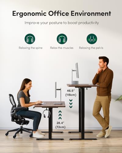 CubiCubi 40 x 24 One-Piece Electric Adjustable Standing Desk, Black Walnut - Image 7