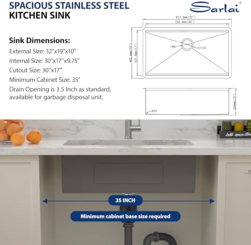 Sarlai 32 Matte Black Undermount Kitchen Sink Workstation Sinks 32x19 Inch - Image 6