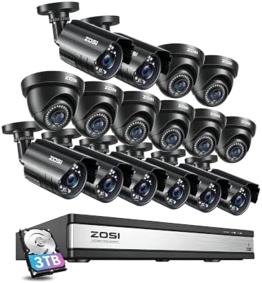 ZOSI 16CH 2MP Security Camera System, 16pcs 1080p CCTV Cameras, 3TB HDD by ZOSI