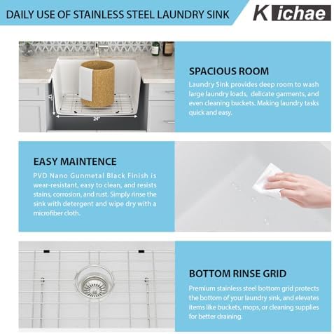 Kichae 12 Deep Undermount Laundry Sink White 24x18 Granite Composite Quartz - Image 6