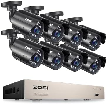 ZOSI 8CH 5MP Lite Security Camera System with AI Human Vehicle Detection, H.265 8 Channel CCTV DVR and 8 x 1080p 1920TVL Surveillance Metal Cameras Indoor Outdoor, Night Vision, Remote Access, No HDD by ZOSI