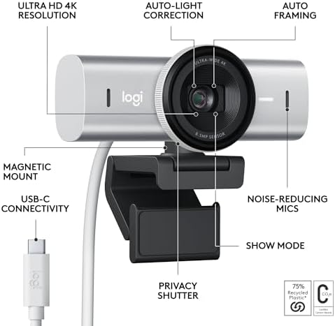 Logitech MX Brio Ultra HD 4K Collaboration Streaming Webcam - Pale Gray - Image 6