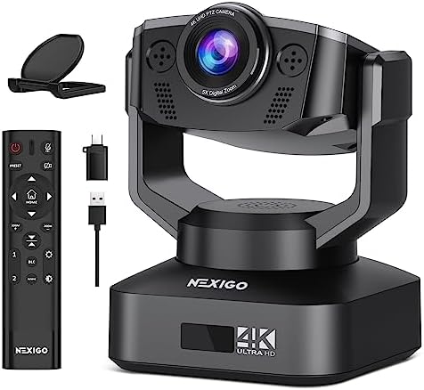 Zoom Certified, NexiGo N990 (Gen 2) 4K PTZ Webcam, Video Conference Camera System with 5X Digital Zoom, Sony_Starvis Sensor, Position Preset, Dual Stereo Mics, 3.5mm Audio Jacks for External Mics by NexiGo