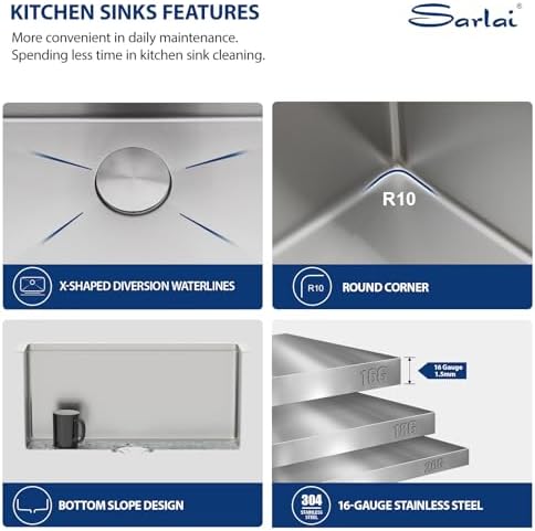 Sarlai 25 Inch Kitchen Sink Undermount 25"x19" Workstation Stainless Steel - Image 6