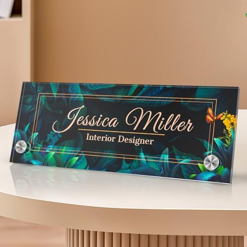 Personalized Acrylic Office Desk Name Plate with Standoff Barrels by nyareka