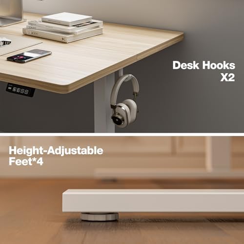 Grandder 55x32 Large Electric Standing Desk, Height Adjustable Computer Desk with 2 Memory Presets, 31.5" Deep Desktop Sit Stand Desk Home Office Desk Workstation Table with Hooks, Light Walnut - Image 7