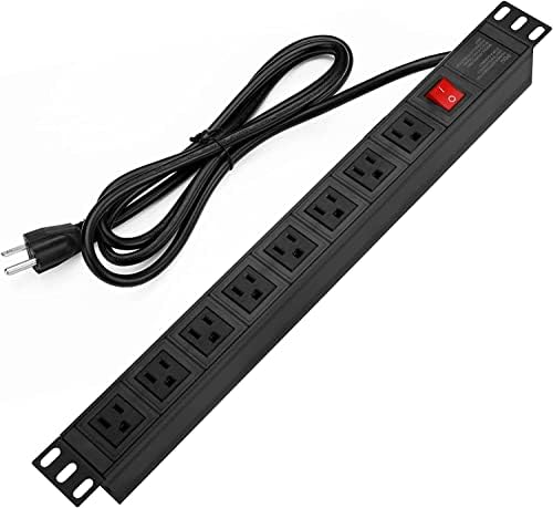 BTU Power Strip Surge Protector Rack-Mount PDU, 8 Right Angle Outlets Wide-Spaced, Mountable Power Strip Heavy Duty for Server Racks, Commercial, 300J (Black 10FT) by BTU