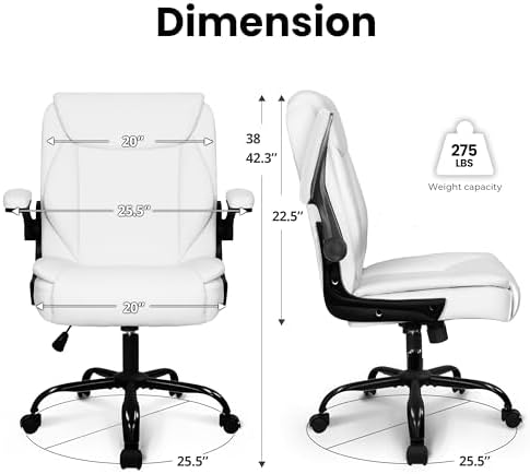 NEO CHAIR PU Leather Office Desk Chair with Adjustable Arms, All White - Image 3