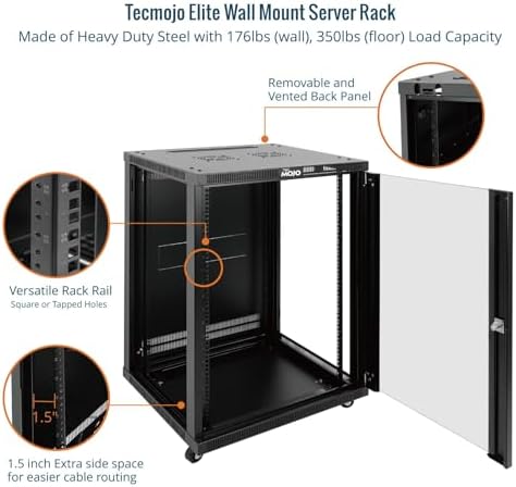 Tecmojo 18U Wall Mount Rack,18U Rack 23.6 Inch Depth,Hold Up to 176 Lbs,Server Rack with Casters,Enclosed Network Cabinet for 19 Inch Network,Server and AV Gear,Glass Door(Elite Collection) - Image 5