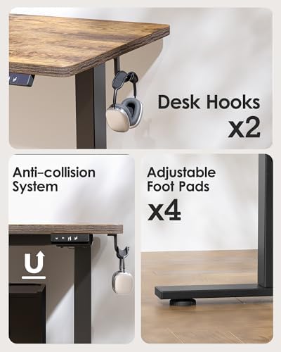 TIQLAB Standing Desk 47 x 24 inch, Electric Height Adjustable with Splice Board, Stand Up Desk, for Home Office, Black Frame/Rustic Brown Top - Image 5