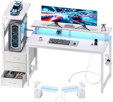 DUMOS 52" Gaming Desk with USB Charging Ports & LED Lights, White by DumosLifestyle