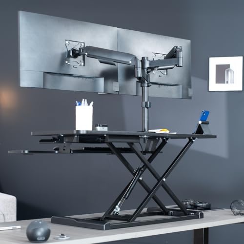 VIVO Black 42 inch Desk Riser with Monitor Mount, DESK-KIT-042K2K - Image 6