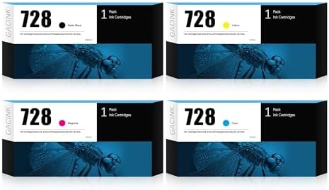 728 Ink Cartridges 4 Pack (300ml Matte Black / 130ml Cyan/Magenta/Yellow) Compatible with HP DesignJet T830 MFP & T730 Large Format Plotter Printers by GACINK