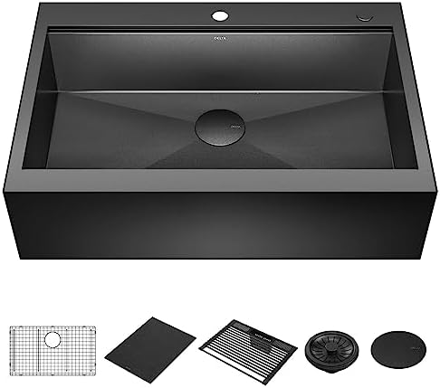 DELTA FAUCET Rivet 33 In Black Stainless Steel Retrofit Farmhouse Apron Front Workstation Kitchen Sink Single Bowl/PVD Gunmetal Finish w/ Accessories for Top Mount Drop-In Installation,95D9031-T33S-GS by Unknown