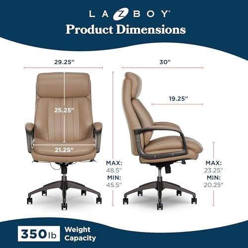 La-Z-Boy High-Back Ergonomic Office Chair, AIR Lumbar Support Leather Chair - Image 3