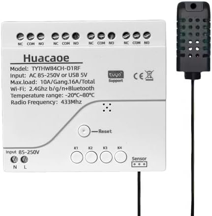 Tuya 4CH 85-250V Smart Temperature and Humidity Sensor,Dry Contact,Remote Application Control and Monitoring Function, Voice Control, Smart Scene, Compatible with Alexa and Google Home by Unknown