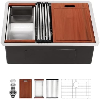 Sarlai 26 Undermount Kitchen Sink 26" x 19" Undermount Workstation Sinks by Sarlai
