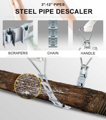 Steel Pipe Descaler For 3"-12" Pipes, Heavy Duty 33" Zinc-Plated Steel Pipe Descaling Tool, Easily Remove Scale, Dirt, Rust And Mineral Buildup From Pipes and Tubes - Image 2