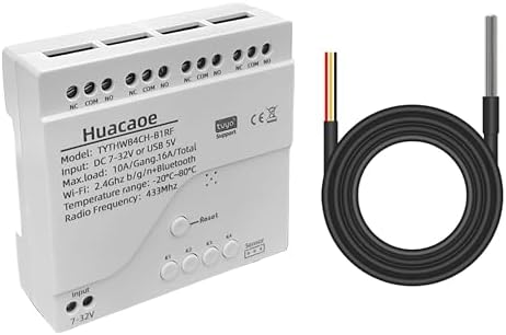 Tuya WiFi Smart Temperature Sensor Controller,4CH 7-32V Relay Switch, Remote Voice Control, APP Remote Control, Dry Contact, Real-Time Monitoring by Unknown