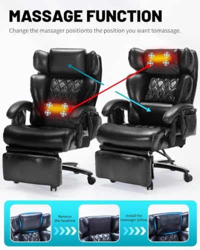800LBS Massage Office Chair with Foot Rest & 8 Points Vibration Heat for Heavy People,Big and Tall Ergonomic Executive Reclining Desk Chairs for Home Office Managerial Use - Image 4