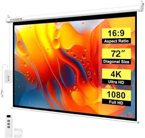 VIVOHOME 72 Inch 16:9 Motorized Projector Screen, White by VIVOHOME