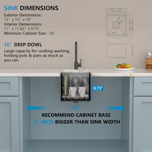 13"x15" Undermount Black Bar Prep Sink Workstation - Image 5