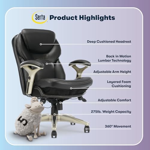 Serta Ergonomic Home Office Chair Pivot Lumbar Support, Leather Desk Chair - Image 4