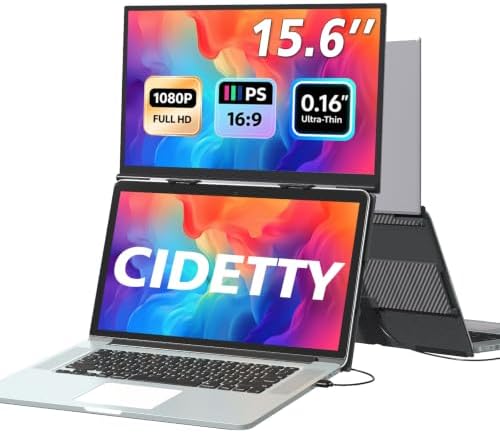 Laptop Screen Extender Monitor Portable, 15.6“ FHD 1080P Eye Care & Neck-Friendly Travel Monitor for Laptop， Vertical Screen Extender Plug & Play for Windows/Mac/Android/Gaming, fits 13-17" Laptops by CIDETTYElectronics