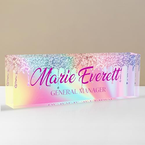 Personalized Name Plate for Desk, Custom Desk Name Plate, Acrylic Name Plate Office Desk Accessories, Personalized Office Gifts for Coworkers Teachers, Employee Appreciation Gifts (B-Colored Crystal) by EOBIBIFUN