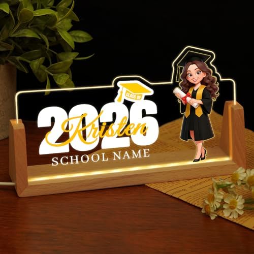 Custom Name Plate for Desk, Personalized Light Up Acrylic Desk Name Plate, Personalized Graduation Gifts 2026 for Him Her, Class of 2026 Graduate Gift, High School College Grad Gift (Graduation Girl) by EOBIBIFUN