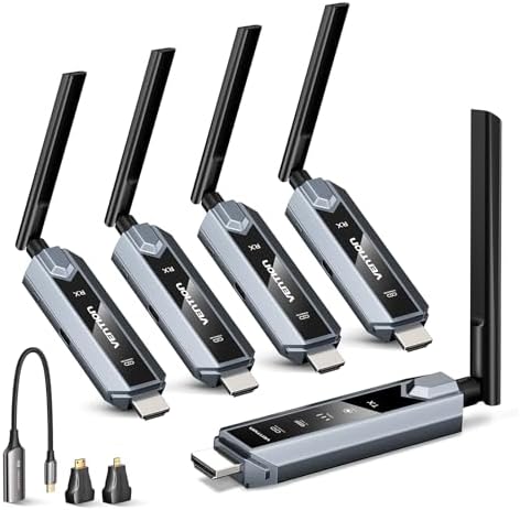 VENTION Wireless HDMI Transmitter and Receiver 656FT with LED Screen, Up to 6 RXs, Heat-Control, Plug & Play Wireless HDMI Extender Kit 4K Decode to Monitor from PC/Projector/TV Box(1TX+4RX) by Vention