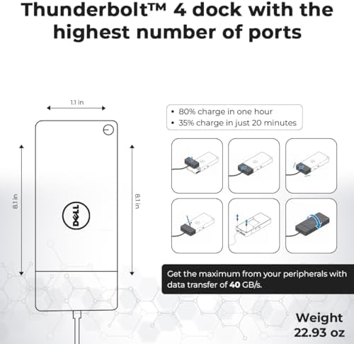 Dell WD22TB4 Thunderbolt 4 Dock - 1 Year Warranty, 40Gbps USB-C/USB A, Dell Docking Station w/ 180W Adapter, HDMI, DisplayPort, USB-C Cables - Supports 4K Displays & Upto 3 Monitors (Renewed) - Image 6